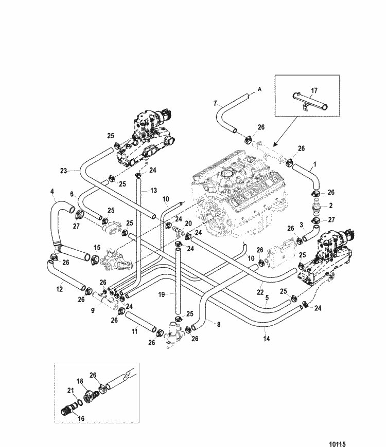 Exploded diagram for Standard Cooling System (Alpha)(Single & 3 Point Drain)
