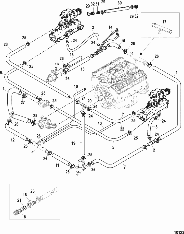 Exploded diagram for Standard Cooling System (Bravo)(Single & 3 Point Drain)