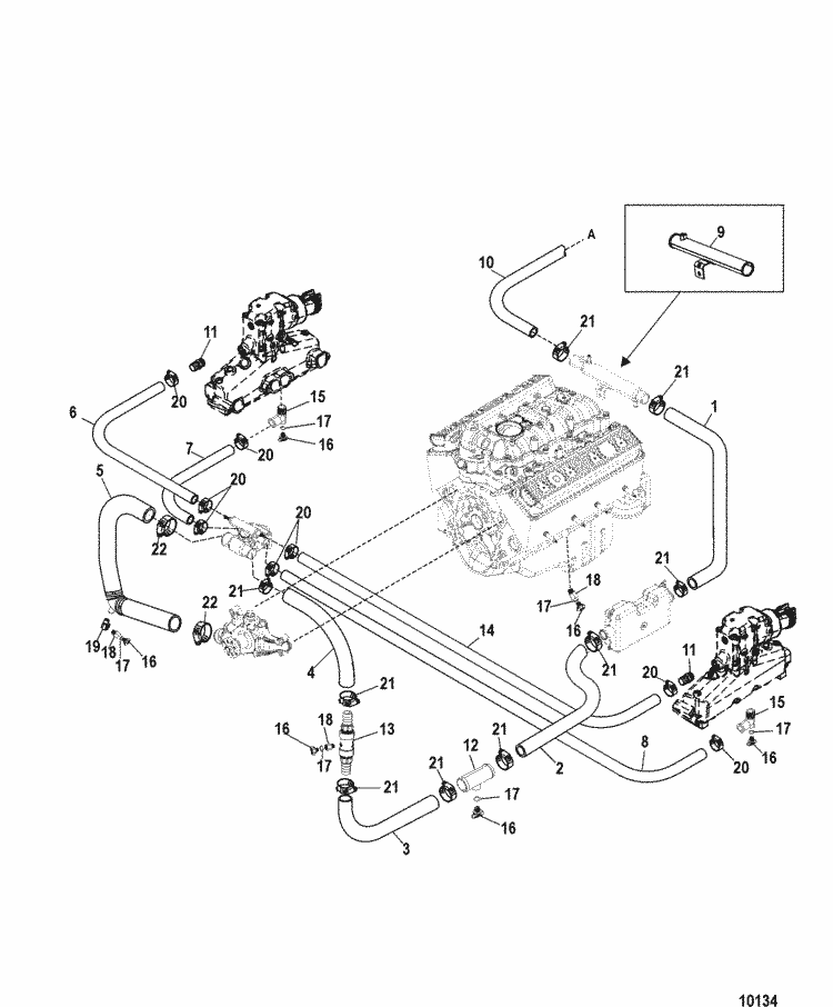 Exploded diagram for Standard Cooling System (Alpha)(7 Point Drain)