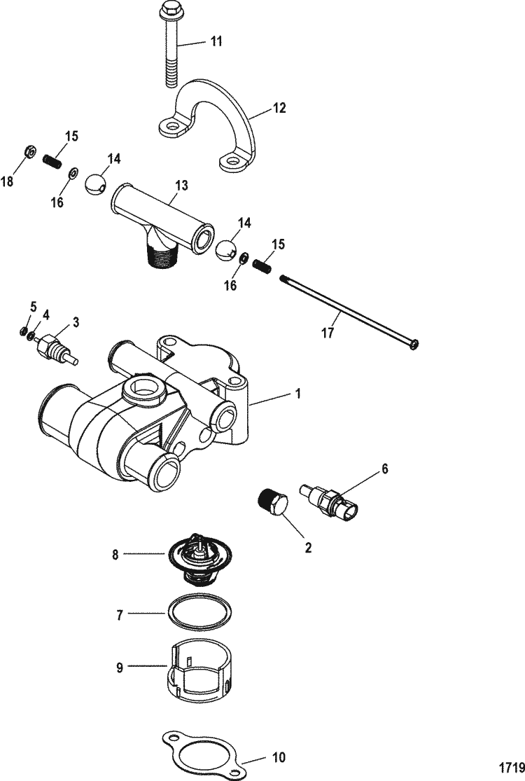 Exploded diagram for Thermostat & Housing(7 Point Drain)