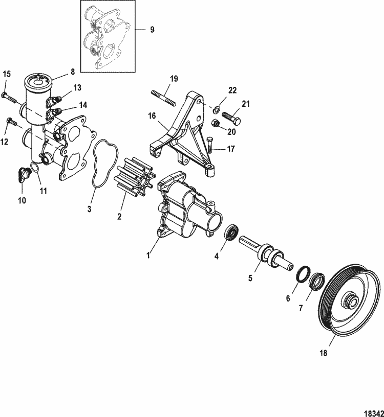 Exploded diagram for Sea Water Pump Assembly