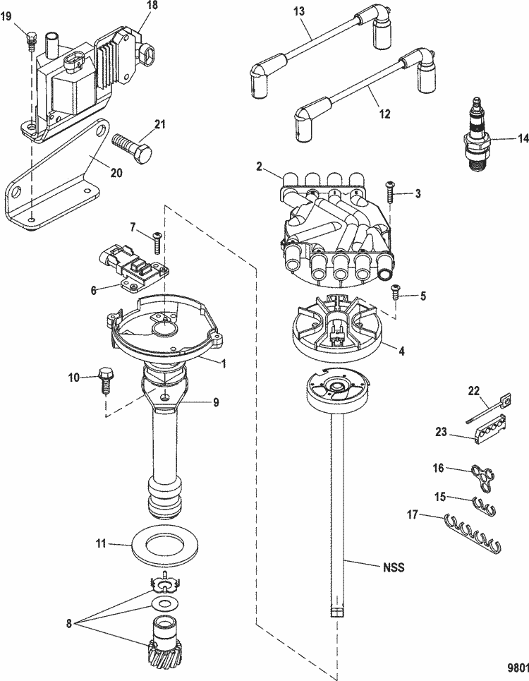 Exploded diagram for Distributor & Ignition Components