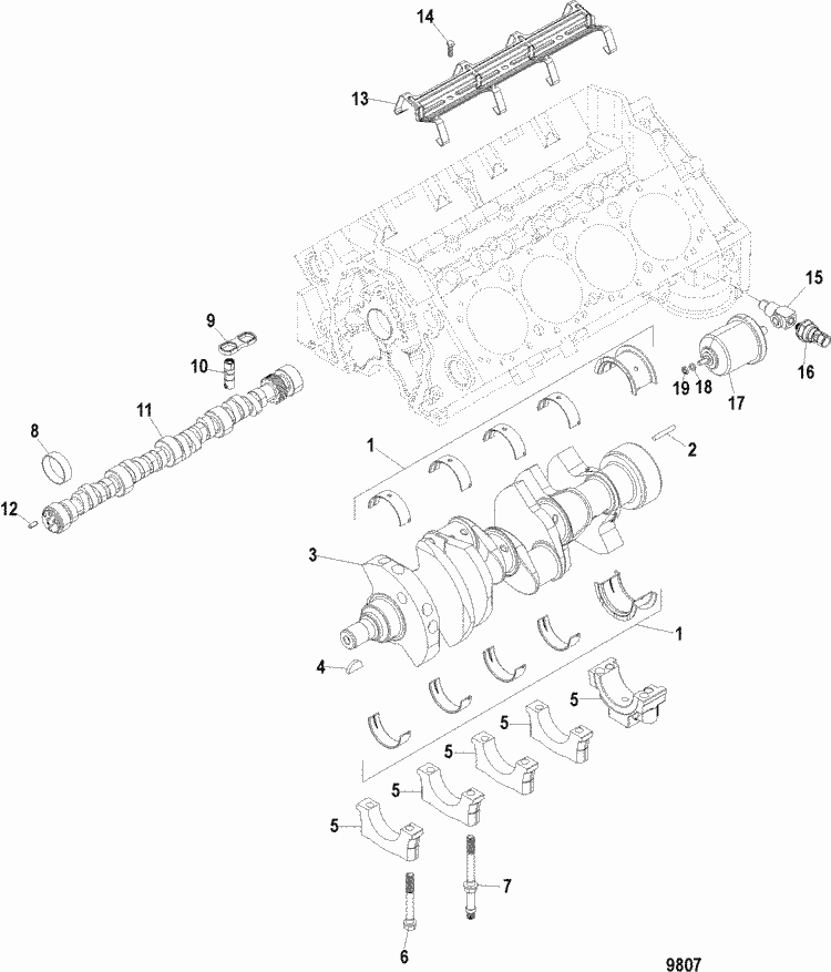 Exploded diagram for Cylinder Block(Camshaft & Crankshaft)