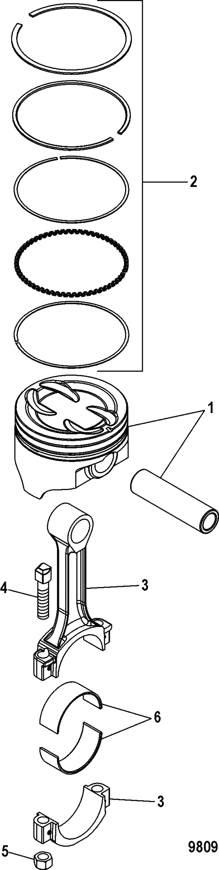 Exploded diagram for Pistons & Connecting Rods